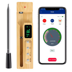 Smart Wireless Meat Thermometer with LED Display Bamboo Base, Up to 700ft App Remote Monitoring for BBQ, Grill, Oven, Rotisserie, Air Fryer, IP68 Waterproof product